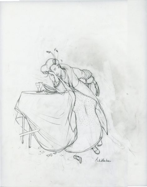 Bois dormant, Le caf&eacute; (femme), 2016, Recherche crayonn&eacute;e