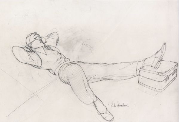 Le bois dormait, Homme à la malette, 2016, recherche crayonnée