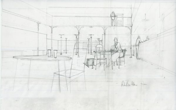 Y&eacute;ti, Int&eacute;rieur du bar caf&eacute;, 2015, Recherche crayonn&eacute;e