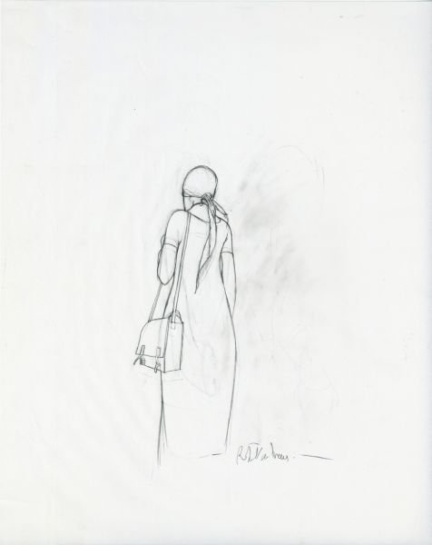 Y&eacute;ti, Voyageuse attendant le train, 2015, Recherche crayonn&eacute;e