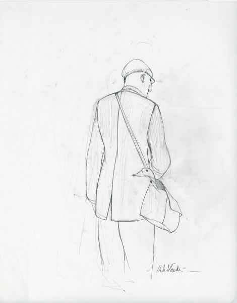 Yéti, Voyageur attendant le train, 2015, Recherche crayonnée