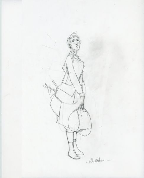 Y&eacute;ti, H&eacute;roine attendant le train, 2015, Recherche crayonn&eacute;e