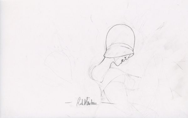 Y&eacute;ti, Femme au chapeau (gare), 2015, Recherche crayonn&eacute;e