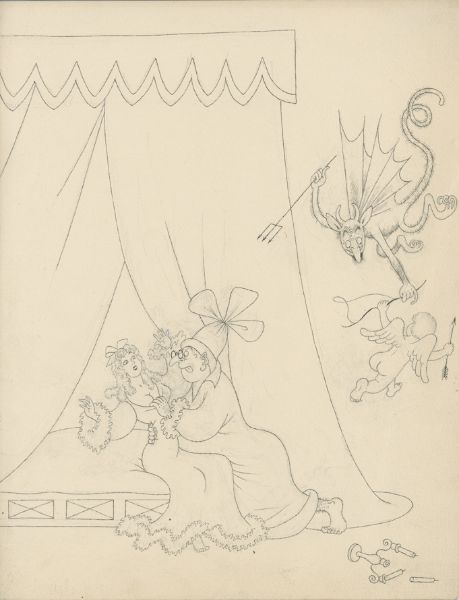 Illustration pour "L'&Eacute;cole des femmes", Acte V, Sc&egrave;ne IV, 1954