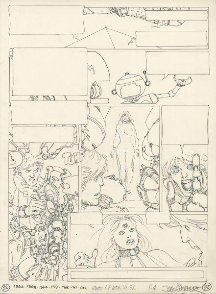 La caste des M&eacute;ta-Barons, Tome 4 "Oda la bisa&iuml;eule", Encrage de la planche 32