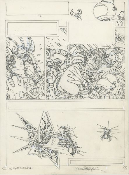 La caste des M&eacute;ta-Barons, Tome 5 "T&ecirc;te-D'Acier l'A&iuml;eul", Encrage de la planche 5