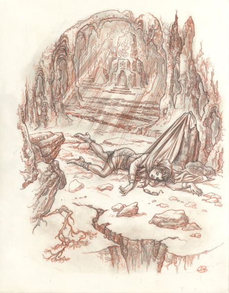 Illustration, Kyra in the cave