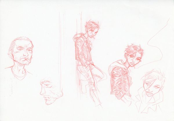 Millenium, Illustration N&deg;37, Etude de personnages crayonn&eacute;e