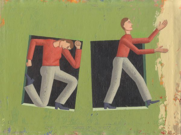 L homme qui sort d une case (Publication magazine Panorama) 