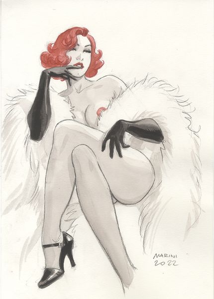 Noir burlesque tome 2, illustration, Caprice nue boa blanc