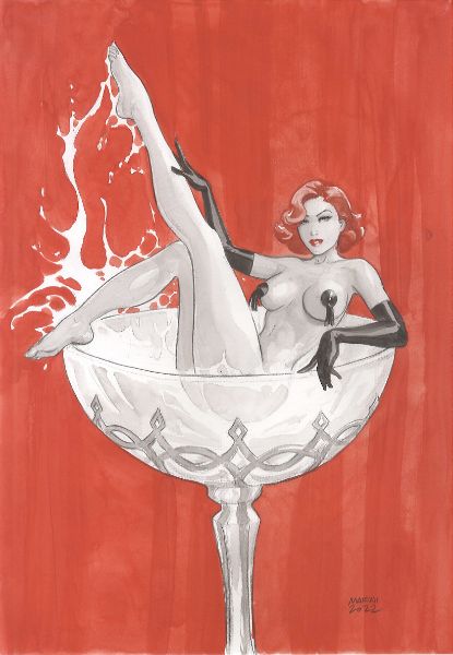 Noir burlesque tome 2, illustration, Verre de champagne fond rouge