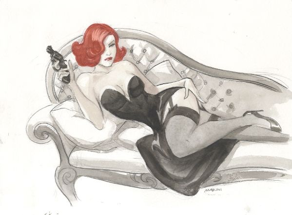 Noir burlesque tome 2, illustration, Caprice avec flingue sur divan