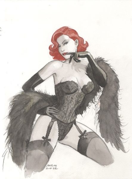 Noir burlesque tome 2, illustration, Caprice lingerie et boa en plumes