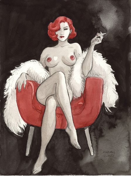 Noir burlesque tome 2, illustration, Caprice nue sur fauteuil