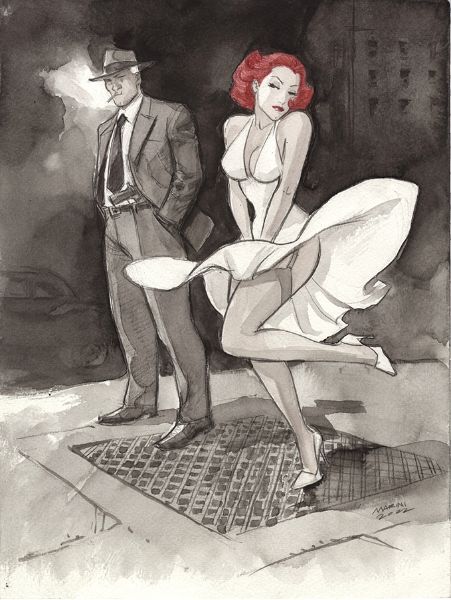 Noir burlesque tome 2, illustration, Caprice et Slick, tribute to Marilyn