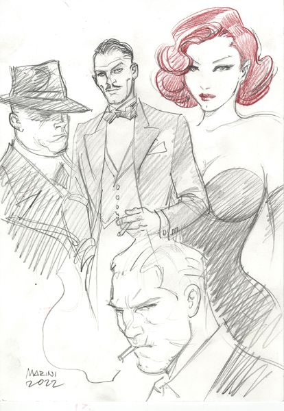 Noir burlesque tome 2, illustration, Crayonné Noir personnages : Caprice, Rex et Slick