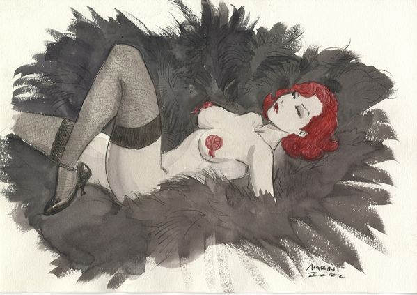 Noir burlesque tome 2, illustration, Caprice nue sur plumes noires