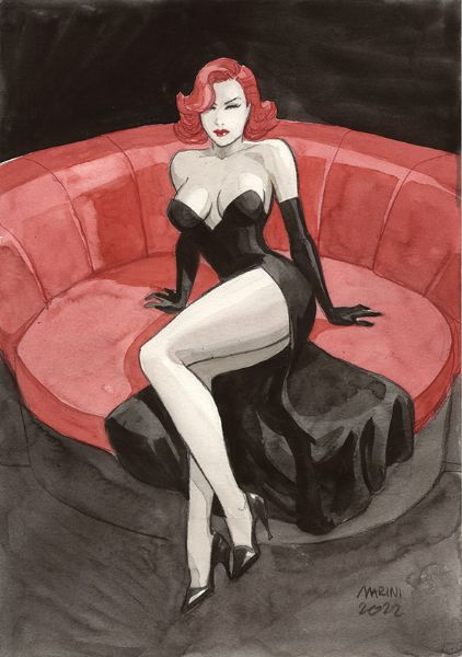 Noir burlesque tome 2, illustration, Caprice canapé rouge