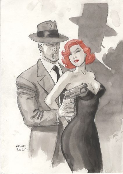 Noir burlesque tome 2, illustration, Caprice et Slick, Chapeau et gun
