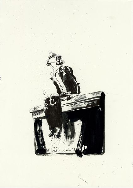 Graveyard illustration sitting boy 