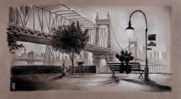 Devant le pont de Brooklyn