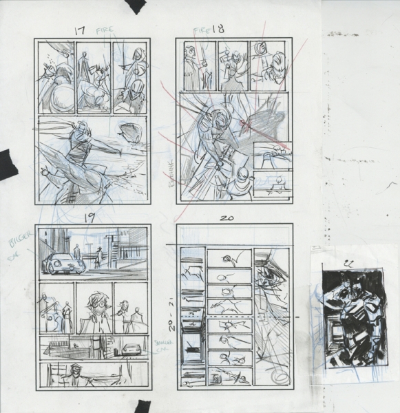 Batman: Curse of the White Knight, storyboard issue 5, page 17 &agrave; 22