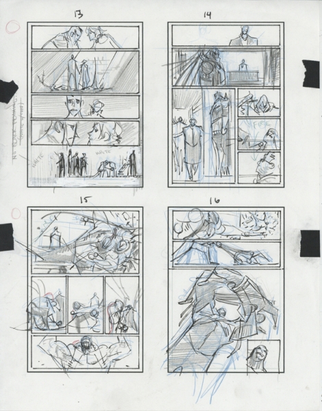 Batman: Curse of the White Knight, storyboard issue 5, page 13 &agrave; 16